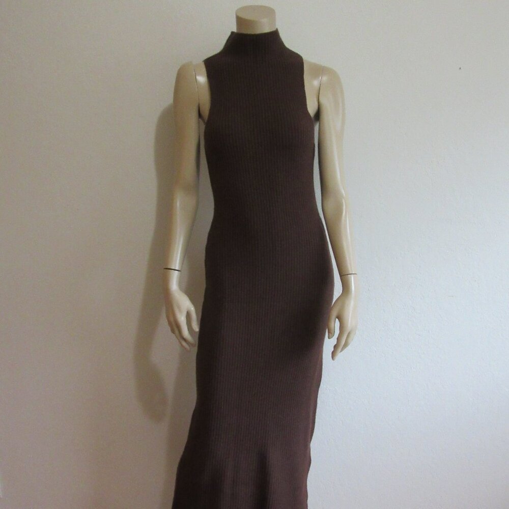 MISSING YOU ALREADY Brown Ribbed S/M Cashmere Blend Sleeveless Maxi Dress NWT